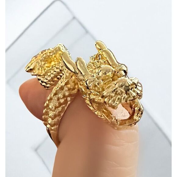 NIB Men's Fashion Alloy Gold Plated Dragon Ring Vintage Metal Geometric Opening - Picture 3 of 6